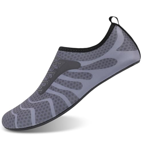 Mens Womens Water Shoes Quick Dry Barefoot Shoes Non-Slip Aqua Socks for Beach Swim Grey Wave2