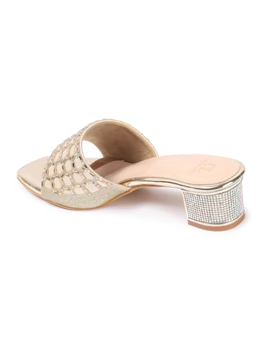Image of Carlton London Women Stylish Fashion Embellished Ethnic Sandals for Outdoor, Party, Wedding and Holidays with Block Heels