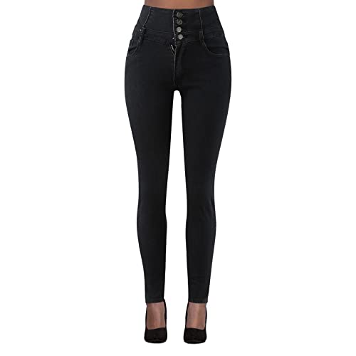 Ghemdilmn Pantalones vaqueros ajustados de cintura alta para mujer, pantalones elásticos, push up, pantalones elegantes, informales, ajustados, Negro , XL