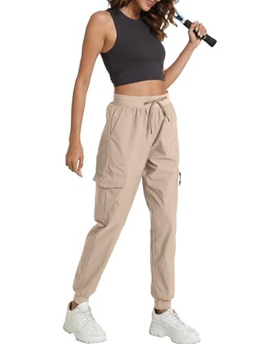 Image of Women's Joggers with Pockets, Hiking Cargo Water Resistant Lightweight Pants for Women Workout Athletic Travel Camping