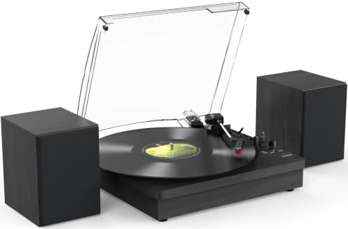 Vinyl Record Player with Two Stereo Speakers, Bluetooth Playback Turntable with 3 Speed AUX...