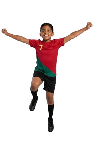 Image of Sports Soccer Football Portugal Jersey Ronaldo 7 Home Away Kit Jersey T-Shirt with Black Shorts(Kid's,Boy's & Men) M2