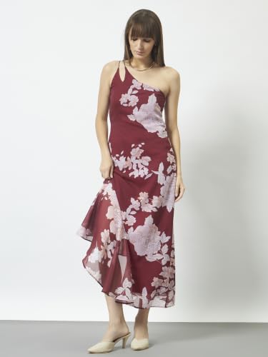 Image of Trend Arrest.ed Women's Floral One-Shoulder Cocktail Dress | Asymmetrical Hem with Lining | Adjustable & Removable Pads | Elegant Fit for Party, Wedding & Special Occasions