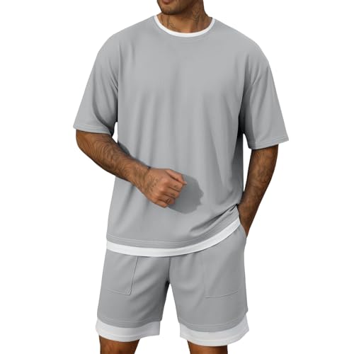Ensemble homme waffle fausse deux pièces à manches longues et pantalon jogger