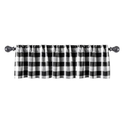 Miniatura 6 de Tiardey 2 Cenefas De Ventana A Cuadros, Cortinas Tejidas De Búfalo, Decoración De Cortinas Para Cocina, Sala De Estar Negro, Blanco
