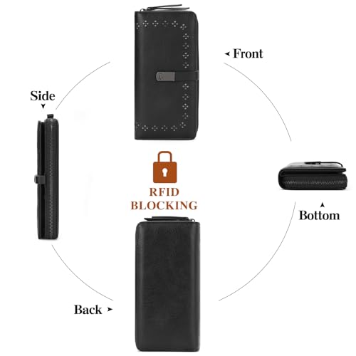 Image of Wallet for Women Large Capacity RFID Blocking Leather Bifold Card Holder with Zipper Change Pocket