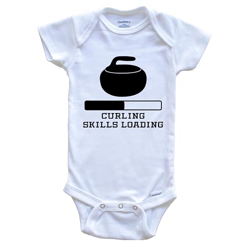 Really Awesome Shirts - Curling Skills Loading Funny Sports Humor One Piece Baby Bodysuit, 12 Months White