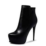 ▲ Gewebe: Schaffell Yankuoo Mode Leder-Seiten-Reißverschluss Damen-Stiefel wasserdicht Plattform-Absatz-Stilett-Stiefel Sexy Spitz Stretch-Socken Bare Boote (Color : Black, Size : 37)