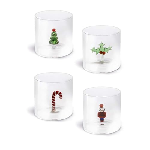 WD Lifestyle - Set 4 Bicchieri in Vetro Borosilicato 250ml con Decorazione Natalizia Interna (WD566NAT3)