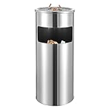 Mülleimer mit Aschenbecher, 30L Standaschenbecher aus Edelstahl mit Inneneimer, Aschenbecher Abfalleimer Standabfalleimer, Outdoor, Bürogebäude, Hotel und Garten (Silber)