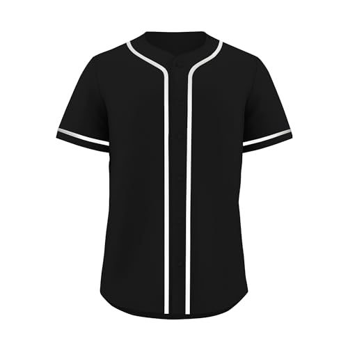 YXTXGUA Black Plain Baseball Jersey Softball Shirts for Men Hipster Hip Hop Sports Team Uniform Button Down Short Sleeve
