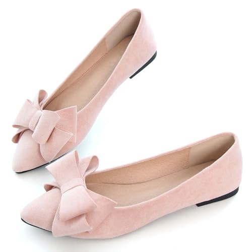 Image of WENJIAZHIZHI Square Toe Bow Ballet Slip-On | Classic Suede Finish,Chic Bow Detail,Effortless Everyday Style,Wedding Party Office,Plus Size Available