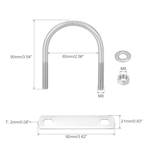 Image of uxcell Round U-Bolts, 6 Sets 65mm(2.56 inch) Inner Width 90mm Length M8 304 Stainless Steel U Clamp Bolt with Nuts and Plates, for Boat Trailer
