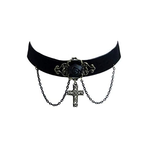 Urchart Halloween Spider Necklace Black Net Lace Choker Hallowmas Costume Accessory (Cross #2) Cover