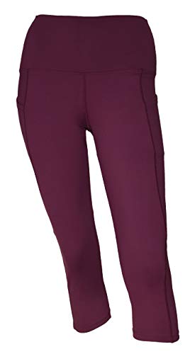 Private Island Women UPF 50+ Capri Leggings Rash Guard Side Pockets Pants Beach Swimsuit Bathing Swim Bottom (XXL, Dark Wine_7p)