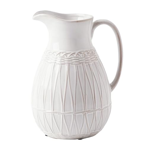 VICTOR & TERESA Small White Ceramic Pitcher Vase for Home Decor, 8'' Decorative Jug Vases Gift for Her, Farmhouse Distressed Vases for Flowers, Pampas Grass, Table Centerpieces, Kitchen, Mantel
