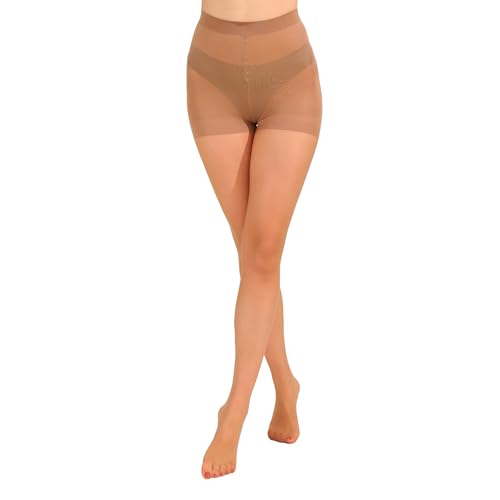 EVERSWE Ultra Sheer Run Resist Tights with Control Top 10Den (Sun Beige, L)
