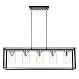 VINLUZ Farmhouse Kitchen Island Lighting Fixture,5 Light Black and Chrome Finish Linear Pendant Chan