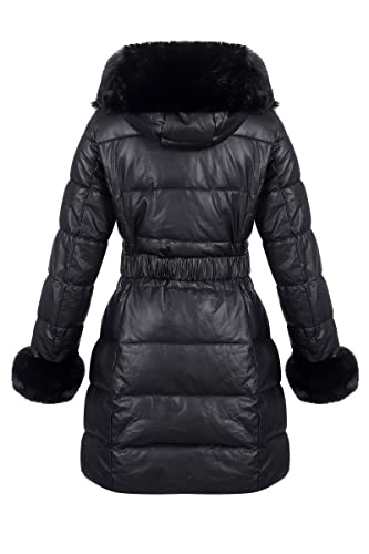 RISISSIDA Puffer Jacket Women Winter Fur Lined Coat with Long Fur Collar Hooded, Warm Leather Bubble Overcoat Cold-resistant2