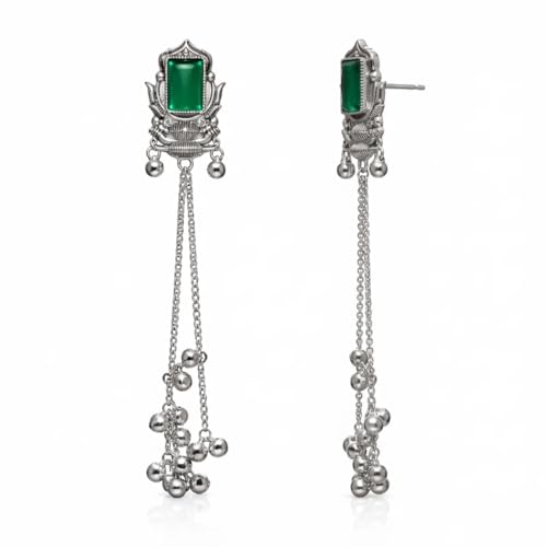 Image of I Jewels Traditional Silver Oxidised Kashmiri Long Dangler Earrings with Ghungroo for Women & Girls Gift