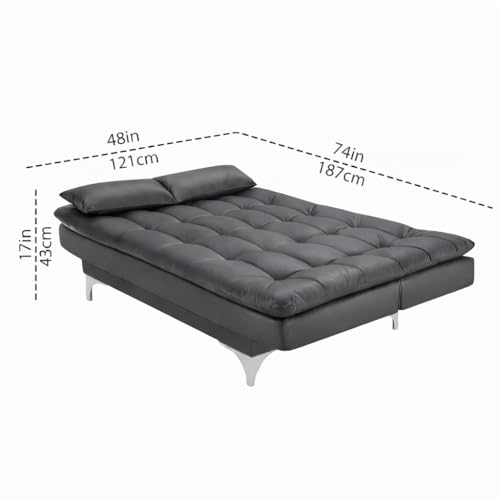 Image of Casaliving Danny 3 Seater Sofa Cum Bed Leatherette Fabric (Dark Grey) with Two Cushions Perfect for |Home Living |Office Room and Guest Room Premium Sofa