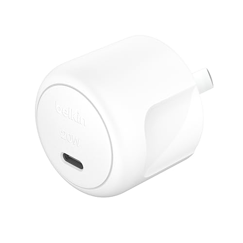Belkin BoostCharge 20W Cubic Wall Charger, USB-C Power Delivery Fast Charging for Apple iPhone 15, 15 Plus, 15 Pro, 15 Pro Max, 14, 14 Pro, 14 Pro Max, Samsung Galaxy S24, iPad, AirPods & More - White