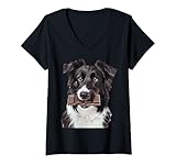 Femme Border Collie Chocolat T-Shirt avec Col en V