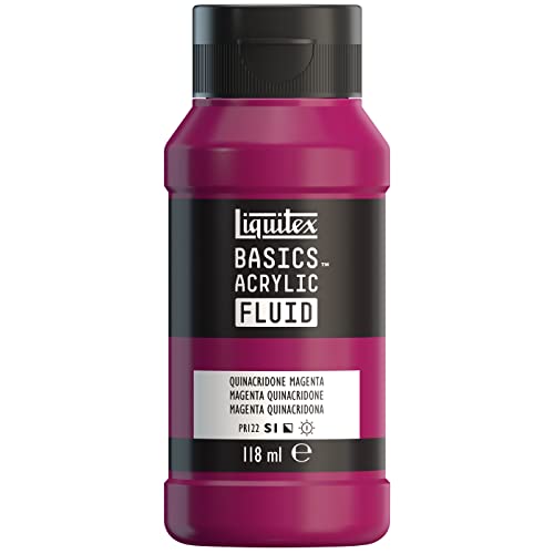 Liquitex 8870393 Basics Fluid Acrylfarbe mit fließender Konsiszenz, schnell trocknend, lichtecht, wasserfest, auf Wasserbasis, 118ml Flasche - Quinacridone Magenta