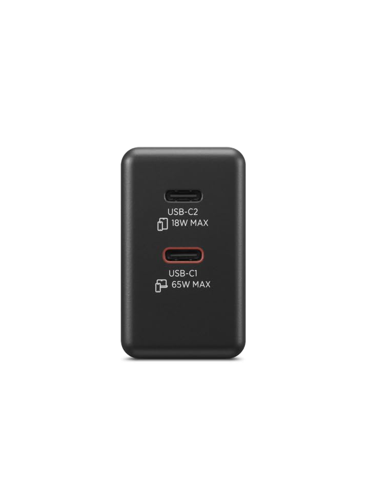 Image of Lenovo Dual USB-C 65W GaN Charger, 2 USB-C Ports, for Laptops /Tablets & Phones & More, Compact Size, Foldable Plug, Includes 1.5m USB C Cable, Model /Type: CC65, Black