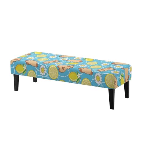 Wetoricau Capybara Leomn Daisy Print Dining Bench Cover Stretch Dining Table Bench Protector Washable Living Room Benches Cover Furniture Protector for Living Room Bedroom Kitchen
