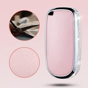 Miniatura 5 de Funda para llave inteligente con llavero, de piel auténtica color rosa, con cristales, 3, 4 y 5 botones