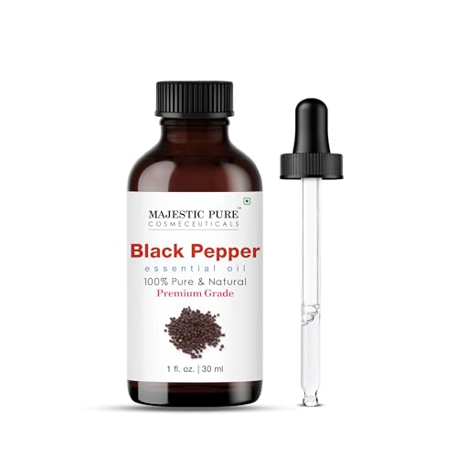 Majestic Pure Essential Oil with Glass Dropper - 100% Pure and Natural - Essential Oils for Diffuser Aromatherapy Soap and Candle Making Black Pepper Essential Oil Black Pepper Oil 1 Fl Oz