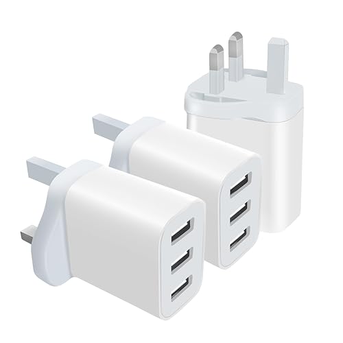 3 Pack Uk Plug Usb Wall Charger With 3 Ports, Multi Device Fast Charging Adapter For Home Office Travel, Safe Power Plug For Iphone Android Tablet Earbuds
