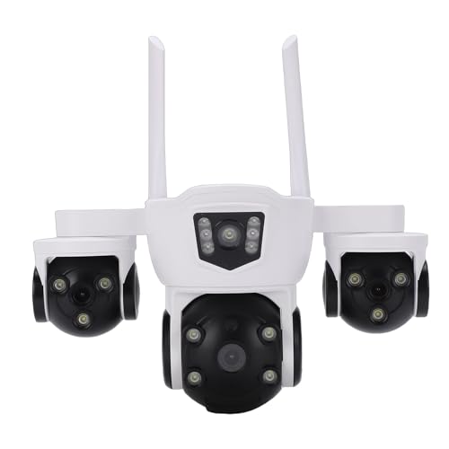 aqxreight Telecamera di Sicurezza a 3 Obiettivi, Telecamera di Sorveglianza Esterna con Tripla Lente da 12 MP Risoluzione 8K con Rilevamento Umano e modalità Notturna, per Spazi (Spina europea)