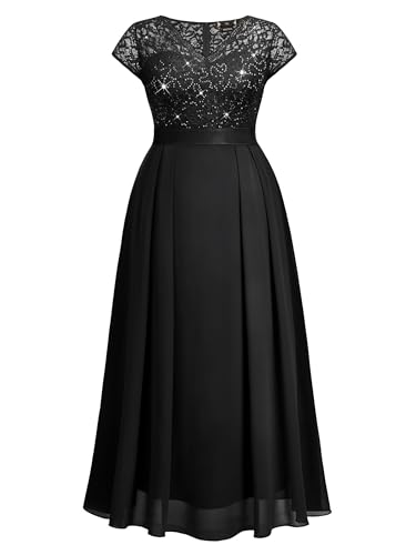 Image of Miusol Women's Plus Size Sequin Floral Lace V Neck Formal Gowns Evening Party Chiffon Maxi Dress
