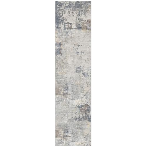 3X12 Washable Runner Rug for Hallway: Soft Neutral Modern Abstract Area Rug - Non-Slip Low Pile Long Throw Indoor Carpet for Kitchen Entryway Kitchen Bedroom Laundry - Blue Grey