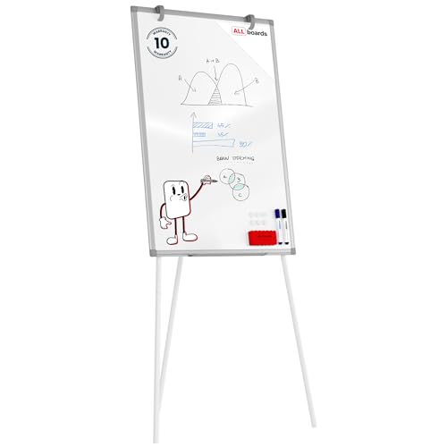 ALLboards Chevalet de Conférence 90x60cm argenté + ACCESSOIRES, Tableau Blanc Magnétique Effaçable à Sec