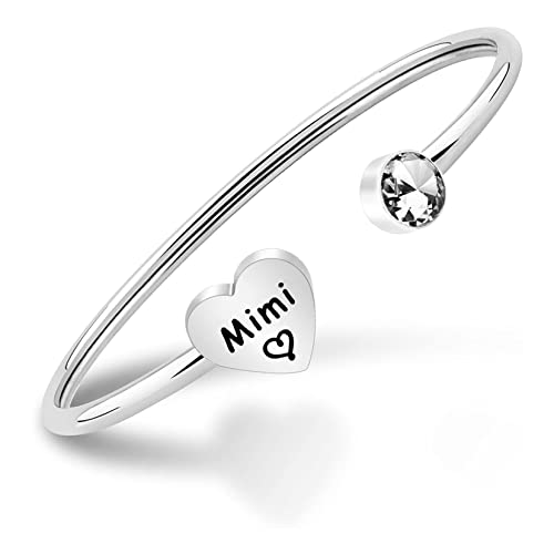 LQRI Mimi Bracelet Mimi Love Heart Charm Bangle Grandma Gift Grandmother Gift for Family Mimi Grandma Jewelry Birthday Gift