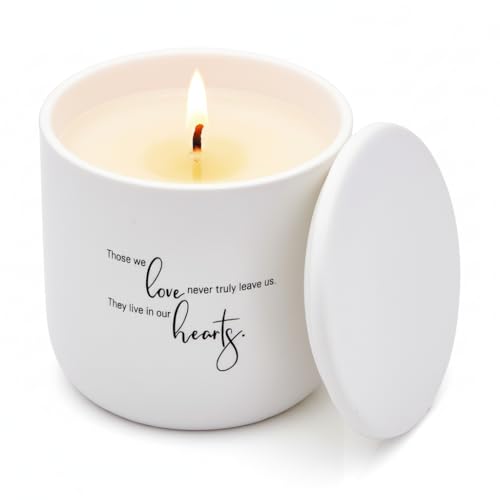 Sympathy Candle for Loss of Loved One - Those We Love Memorial Gifts in White Ceramic Jar - 40 Hour Natural Soy Wax Remembrance Candle - Gardenia Scented Bereavement Grief & Condolence Present
