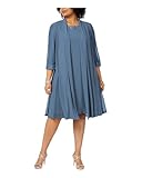 Robe de mère de mariée - Grande taille - Manches mi-longues - 2 pièces - En mousseline de soie - Tenue formelle d'invité de mariage, bleu marine, 44