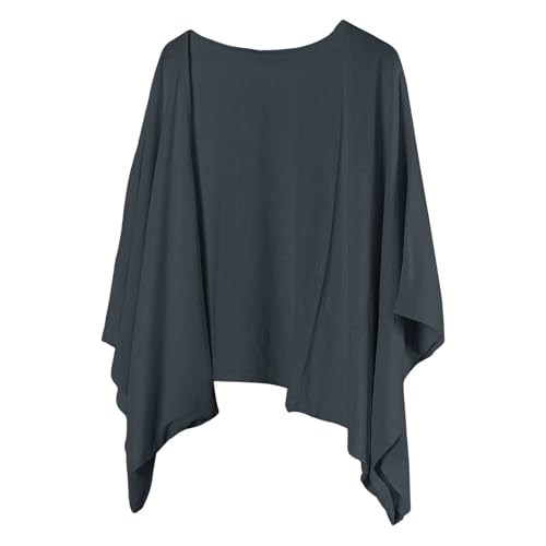 Women's Open Front Cardigan Lightweight Soft 3/4 Sleeve High-Low Draped Hem Loose Fit Casual Duster Linen Coats