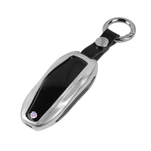 LMZX Tesla Model S 3 Y Key Fob Cover Keychain Premium Aluminum Metal for Tesla Model S Model 3 Model Y Smart Romote Key Fob Case Holder Accessories(Platinum Silver)