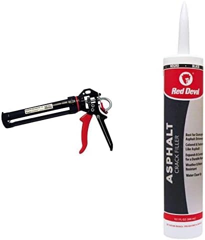 Red Devil 3989 - Pistola de calafateo de 9 pulgadas, relación de empuje 26:1 y sellador de relleno de grietas de asfalto acrílico 0637, color negro