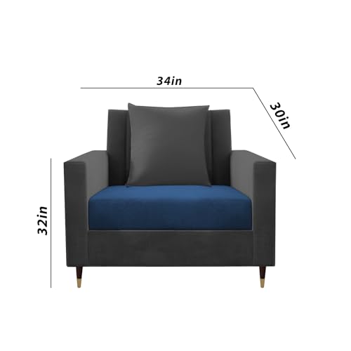 Image of Casaliving Garcia 1 Seater Sofa Set for Living Room (Blue Black Colour) Premium Fabric Sofa