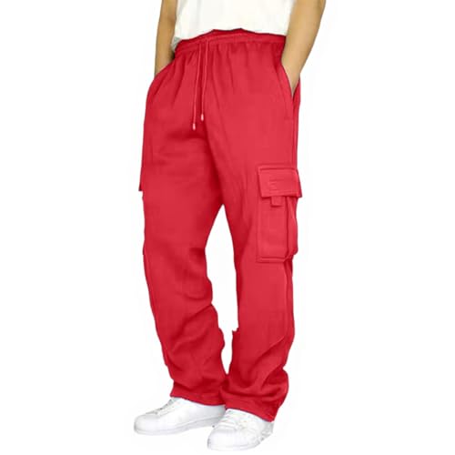 DuDubaby Men's Baggy Cargo Sweatpants Plus Size Drawstring Straight Leg Work Pants with Pockets Jogger Hiking Pants