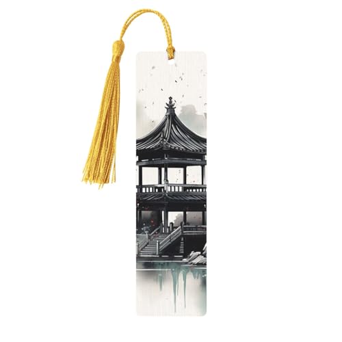 中国の水墨画木製しおり 男女兼用 読書用 木製しおり タッセル付きユニークなハンドメイドブックマーク タッセルペンダント付きクラフトブックマーク 本好きの誕生日教師へのギフトに