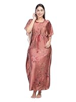 9shines Label Satin Kaftan | Floral Printed Nightdress with Adjustable Waist Band with 3/4 Sleeves (SK01-R Orange-XL)