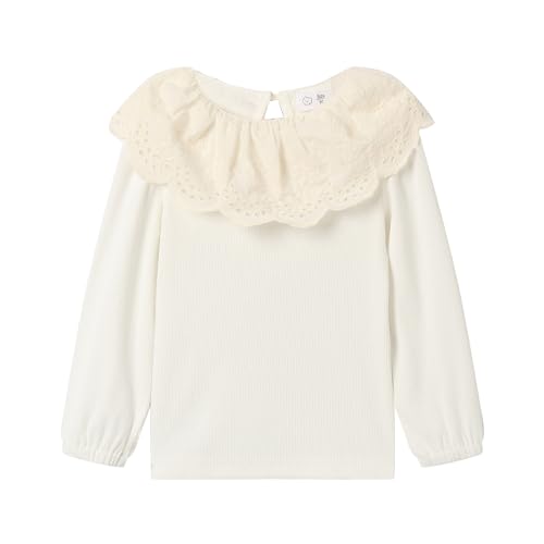 Image of LittleSpring Girls Ribbed Knit Long Sleeve Tshirt with Lace Ruffle Collar
