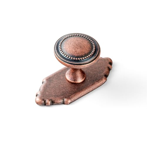 Goo-Ki 6 Pack Cabinet Knobs Antique Copper Drawer Knobs with Backplate Zinc Alloy Kitchen Hardware - Single Hole/Screw Bar Cabinet Pulls Drawer Handles with Spacer