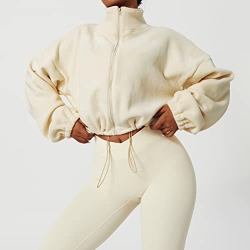 Kissonic Women's Oversized Zip Up Hoodies Cropped Long Sleeve Sherpa Pullover with Drawstring3